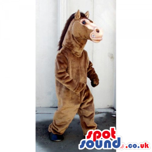 Customizable All Brown Horse Animal Mascot With A Beige Face -