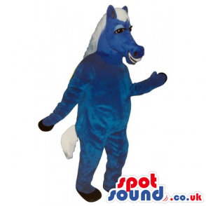 All Blue Donkey Mascot With White Hair With Funny Smile -