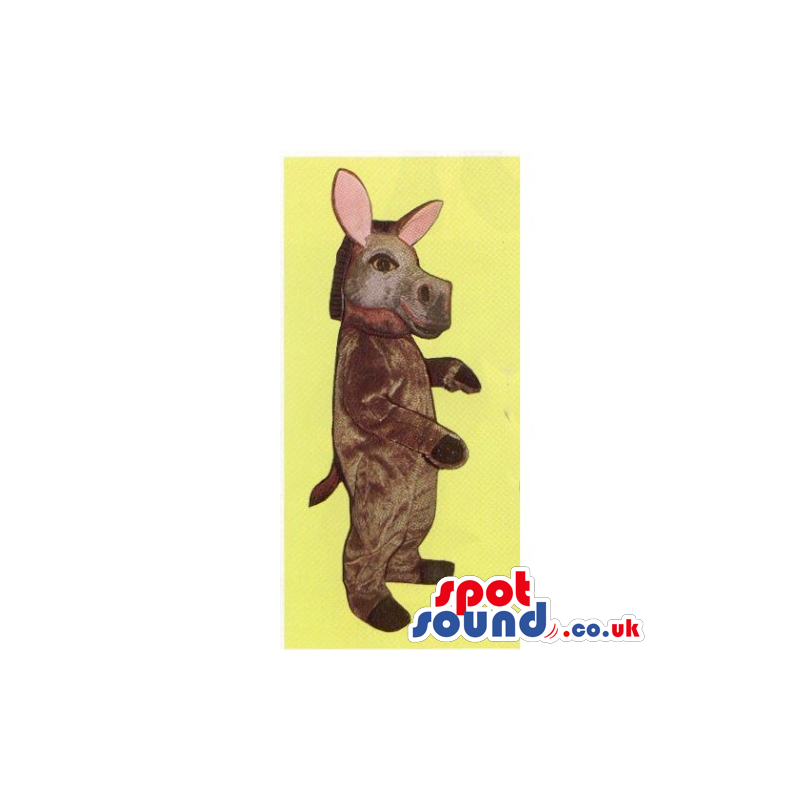 Customizable Plain Brown Plush Donkey Mascot With Big Pink Ears