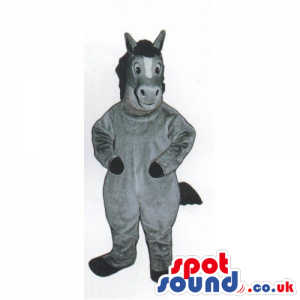 Customizable All Grey Plush Donkey Mascot With A Black Tail -