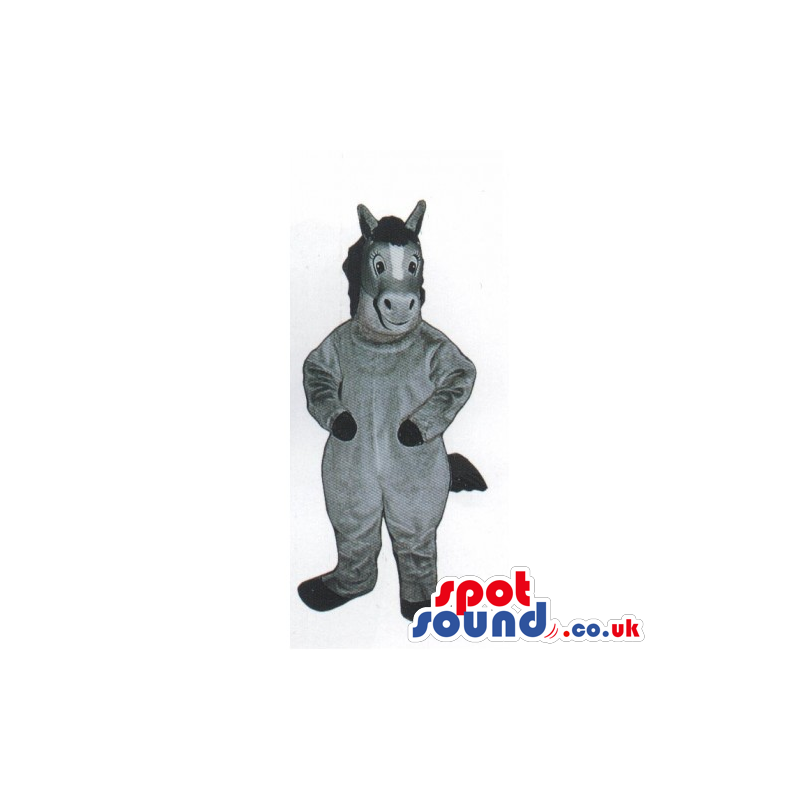 Customizable All Grey Plush Donkey Mascot With A Black Tail -