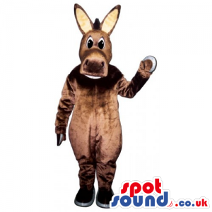 All Brown Cute Brown Plush Donkey Mascot With Long Beige Ears -