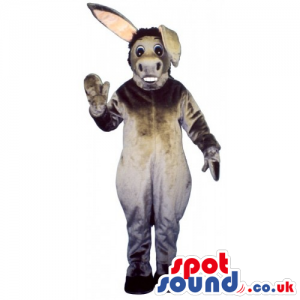 All Grey Cute Plush Donkey Mascot With Long Beige Ears - Custom