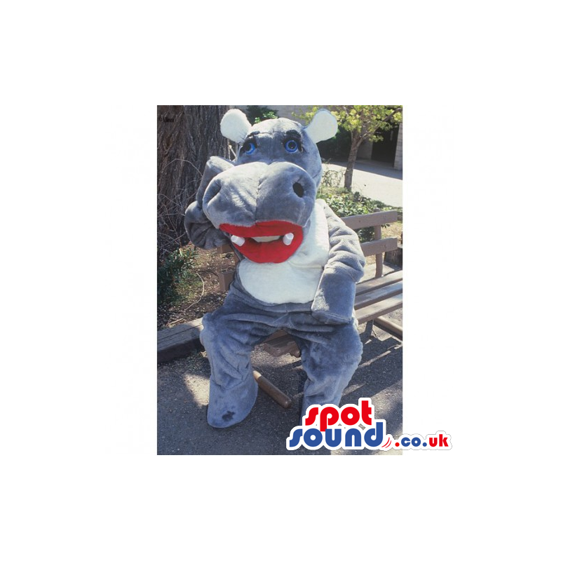 Grey Hippopotamus Animal Mascot With A White Belly And Red Lips