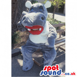 Grey Hippopotamus Animal Mascot With A White Belly And Red Lips