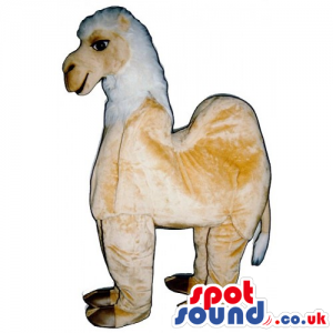Beige And White Plush Llama Animal Mascot On All-Fours - Custom