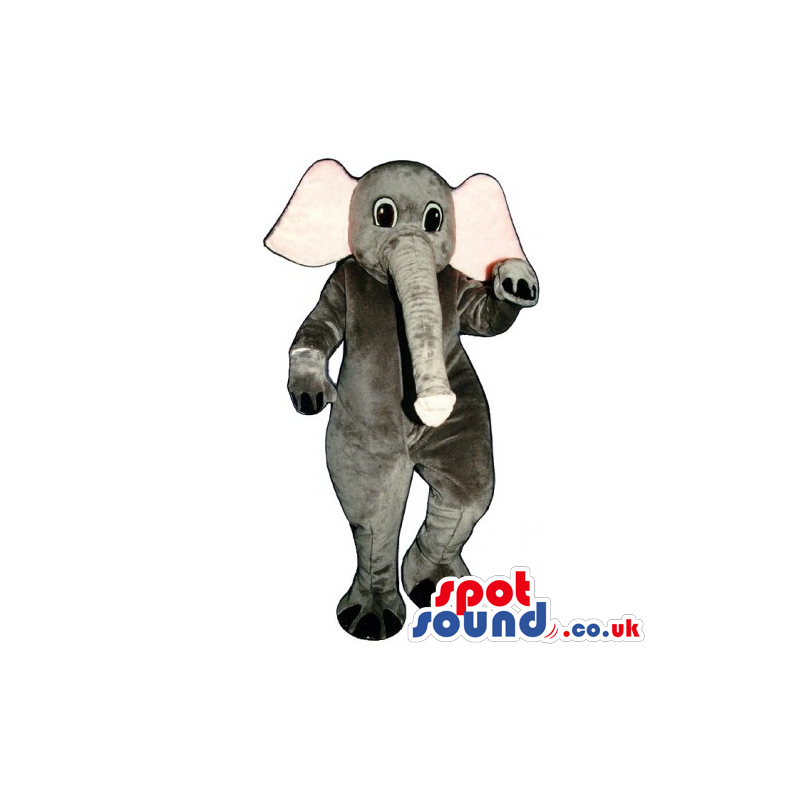 All Grey Elephant Animal Mascot With Big Pink Ears And Long