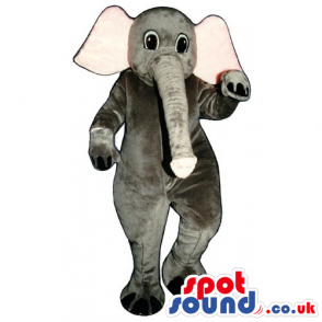 All Grey Elephant Animal Mascot With Big Pink Ears And Long