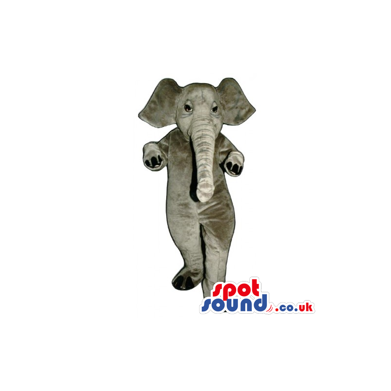 All Grey Elephant Animal Mascot With Big Ears And Small Eyes -