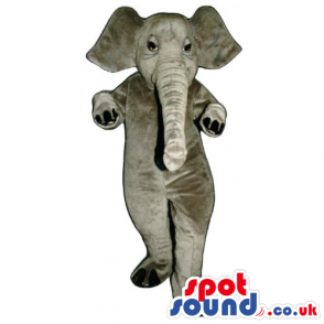 All Grey Elephant Animal Mascot With Big Ears And Small Eyes -