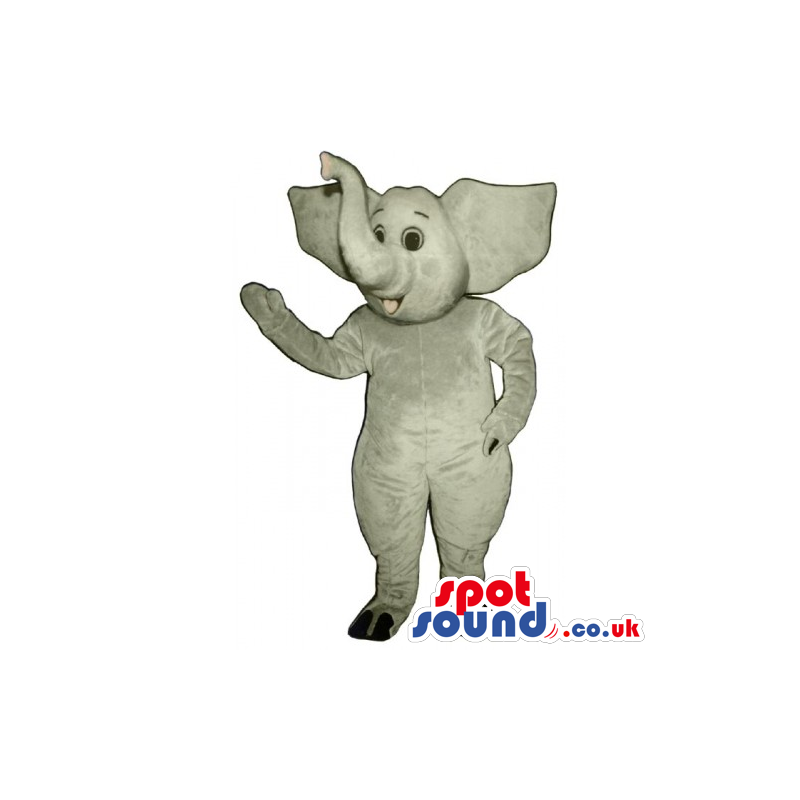 All Grey Elephant Animal Mascot With Upwards Lucky Trunk -