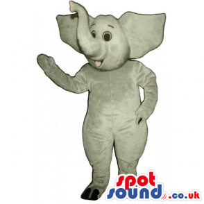 All Grey Elephant Animal Mascot With Upwards Lucky Trunk -