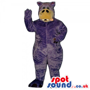 Purple Hippopotamus Animal Mascot With Brown Face And A Tongue