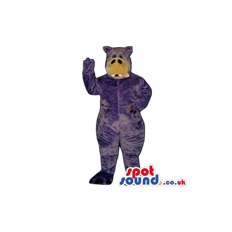 Purple Hippopotamus Animal Mascot With Brown Face And A Tongue