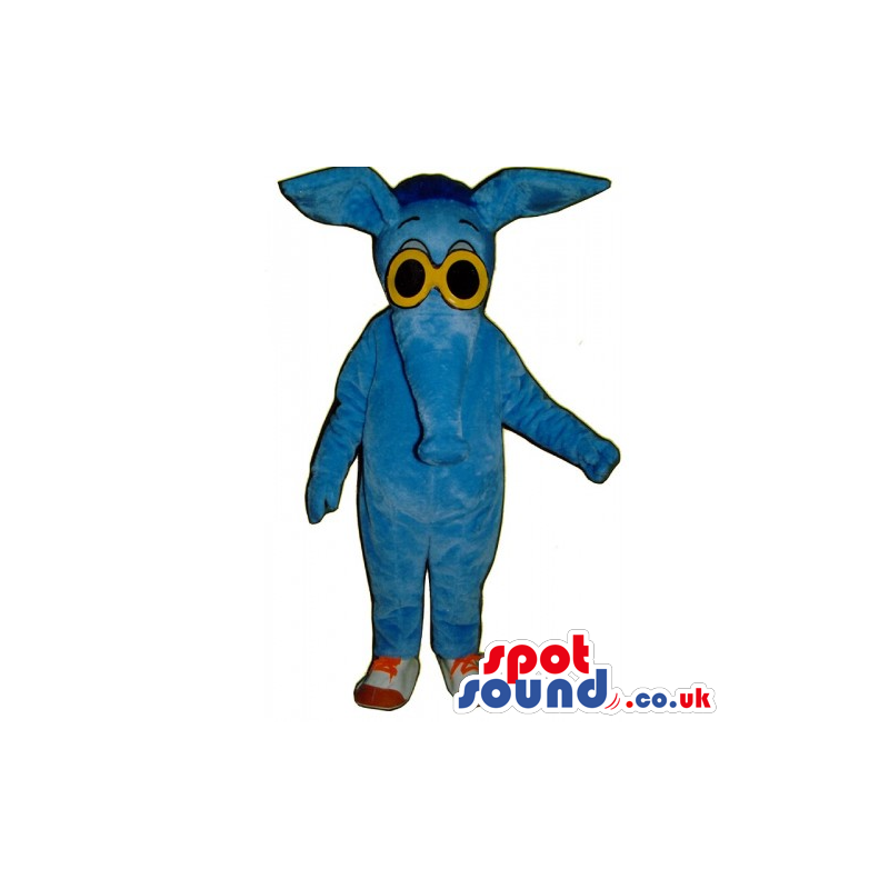Plain Blue Anteater Animal Mascot Wearing Yellow Sunglasses -