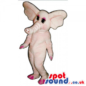 All Pink Plush Elephant Girl Animal Mascot With Big Ears -