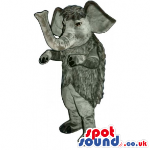 Dark Grey Elephant Animal Mascot With Trunk Facing Upwards -