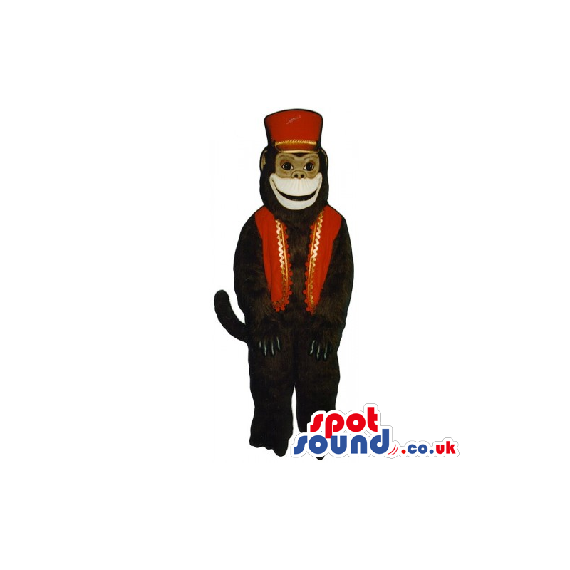 Brown Plush Monkey Animal Mascot Wearing Red Circus Garments -