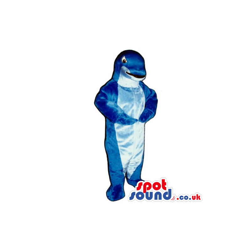Blue Plush Dolphin Ocean Animal Mascot With Space For Logo -