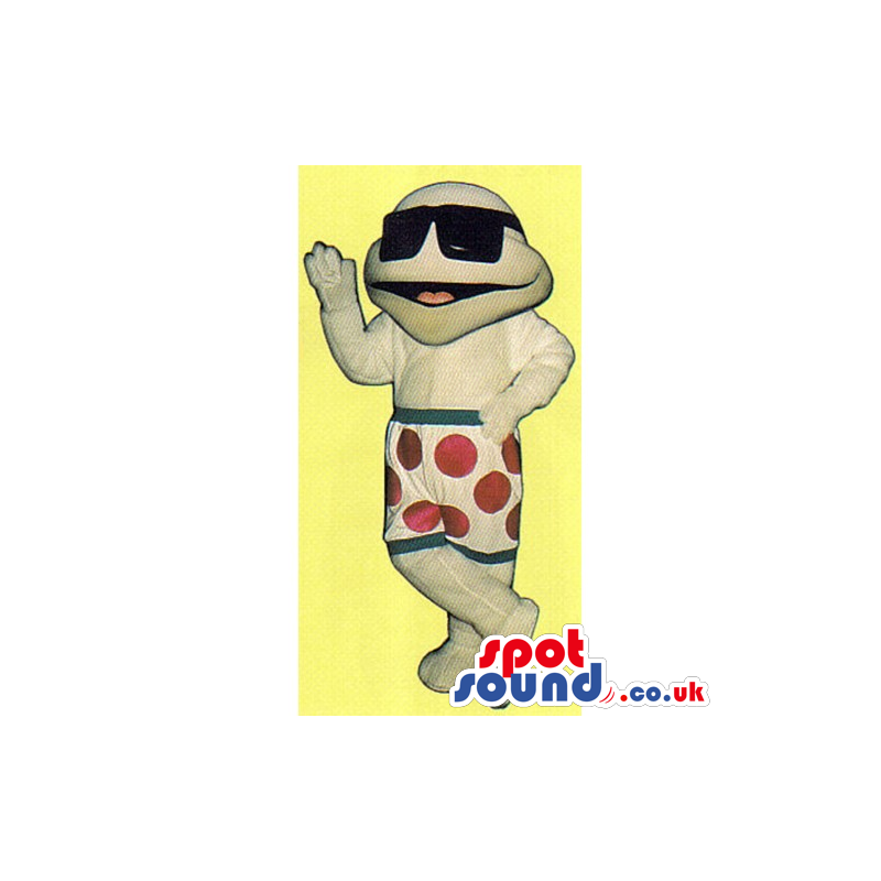 Beige Turtle Mascot Wearing Sunglasses And Shorts With Spots -