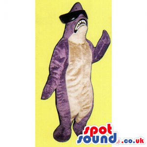 Purple And Beige Plush Shark Mascot Wearing Sunglasses - Custom