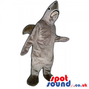 Customizable Plain Grey Plush Shark Mascot With Jaws - Custom