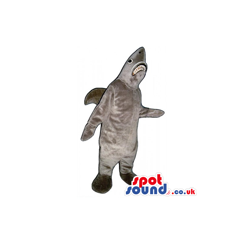 Customizable Plain Grey Plush Shark Mascot With Jaws - Custom