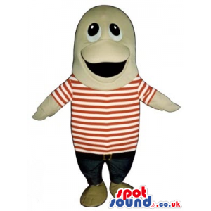 Customizable Grey Plush Seal Mascot Wearing A Sailor Shirt -