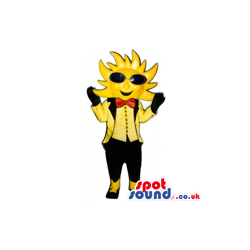 Customizable Sun Mascot Wearing Sunglasses And A Bow Tie -