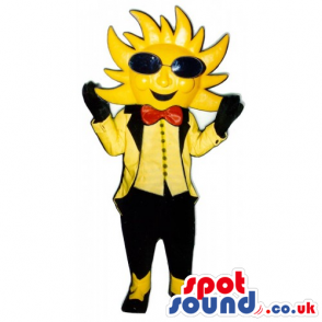 Customizable Sun Mascot Wearing Sunglasses And A Bow Tie -