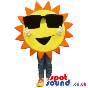 Customizable Big Bright Sun Mascot Wearing Sunglasses - Custom