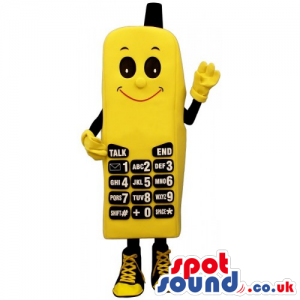Yellow And Black Cellphone Mascot With A Smiling Face - Custom