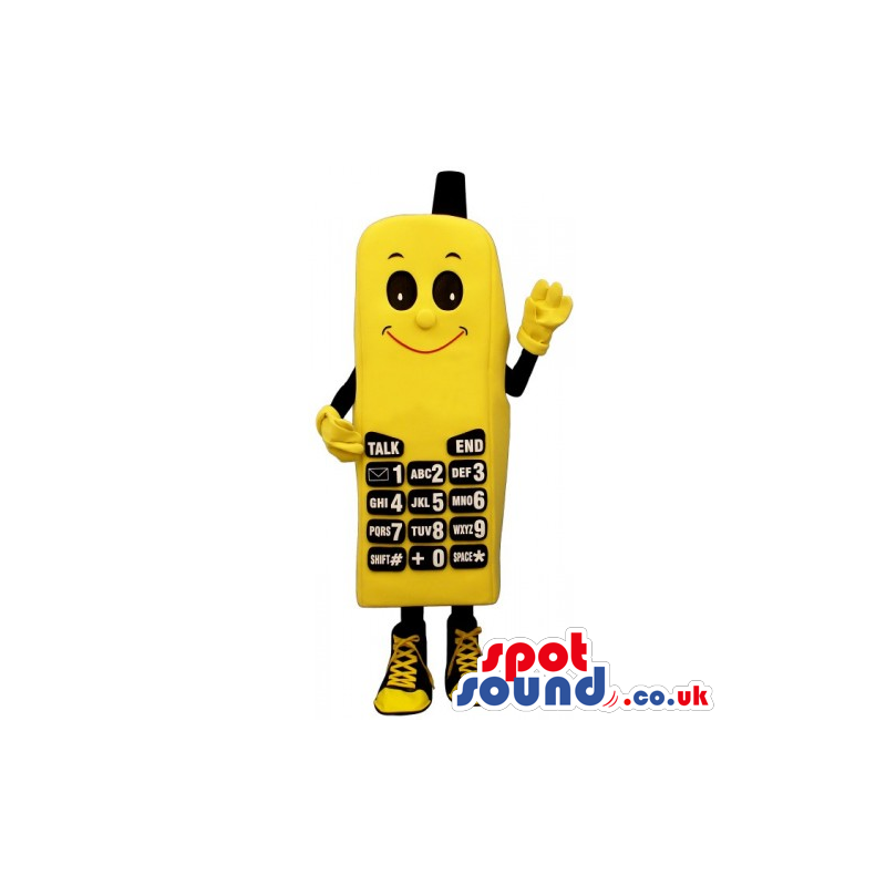 Yellow And Black Cellphone Mascot With A Smiling Face - Custom