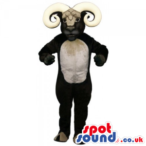 Black Goat Animal Mascot With Amazing Huge Horns And A Belly -