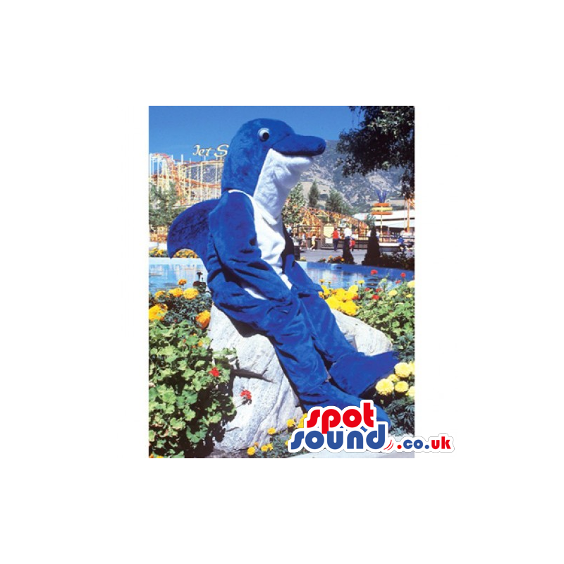 Customizable Blue Plush Dolphin Mascot With Funny Teeth -