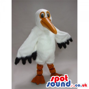 Customizable White Plush Stork Bird Mascot With Long Beak -