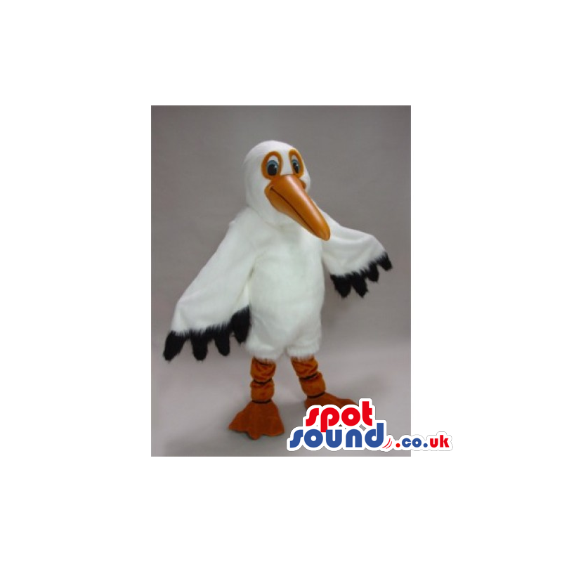 Customizable White Plush Stork Bird Mascot With Long Beak -