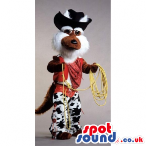 Fox Hairy Animal Mascot Dressed As A Cowboy With Hat - Custom