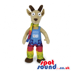 Customizable Plush Beige Goat Mascot With Colorful Clothes -