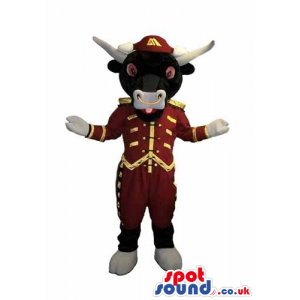 Customizable Plush Black Bull Mascot Wearing Special Garments -