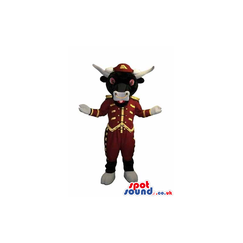 Customizable Plush Black Bull Mascot Wearing Special Garments -