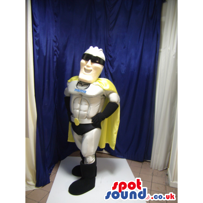 Customizable Superhero Mascot Wearing A Yellow Cape - Custom