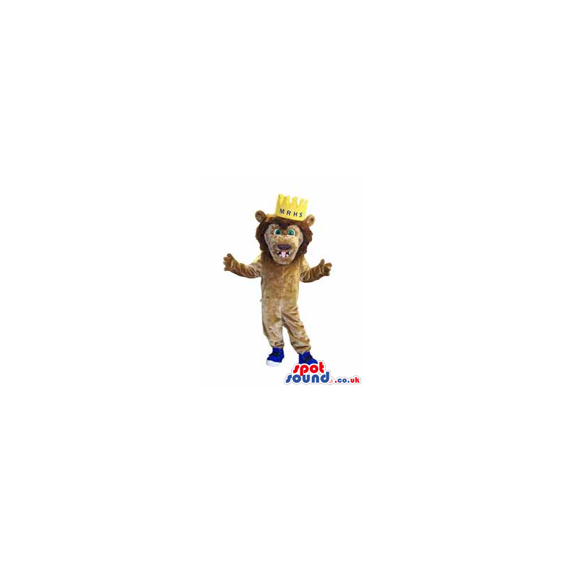 Brown Plush Lion Animal Mascot Wearing A Crown And Shoes -