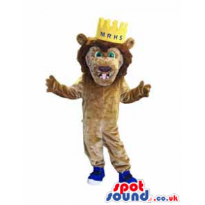 Brown Plush Lion Animal Mascot Wearing A Crown And Shoes -