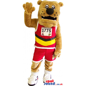 Brown Plush Dog Animal Mascot Wearing Sports Clothes - Custom