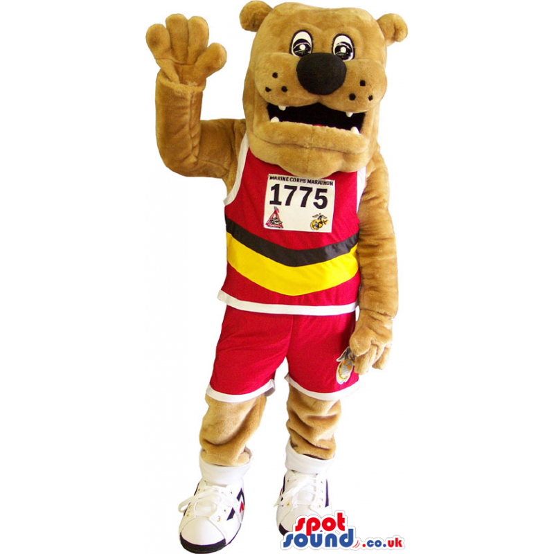 Brown Plush Dog Animal Mascot Wearing Sports Clothes - Custom