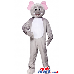 Customizable Grey Elephant Mascot With A White Belly And Pink