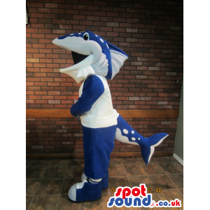 Customizable Blue And White Fish Mascot With Fin And Tail -