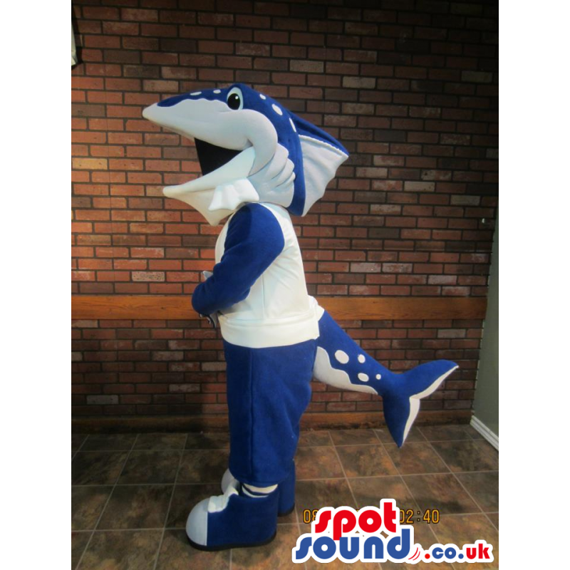 Customizable Blue And White Fish Mascot With Fin And Tail -