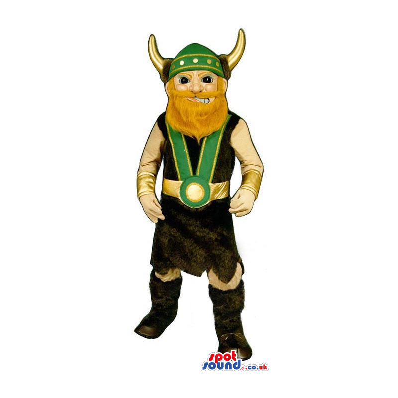 Viking Character Mascot With Helmet With Horns And Red Beard -